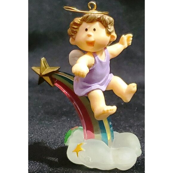 Hallmark RAINBOW ANGEL Christmas Ornament sliding down on cloud Vintage 1983 - Picture 2 of 10
